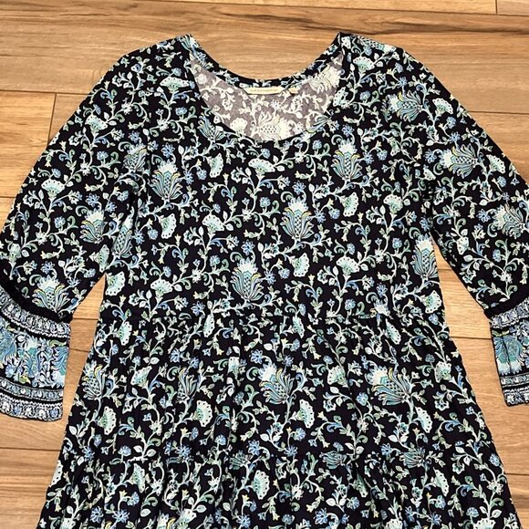 Soft Surroundings Lily Midi Dress SZ XL Lisbon Floral Blue Boho Bell Sleeve - Picture 2 of 11